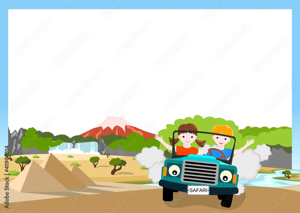 Obraz premium children in green car