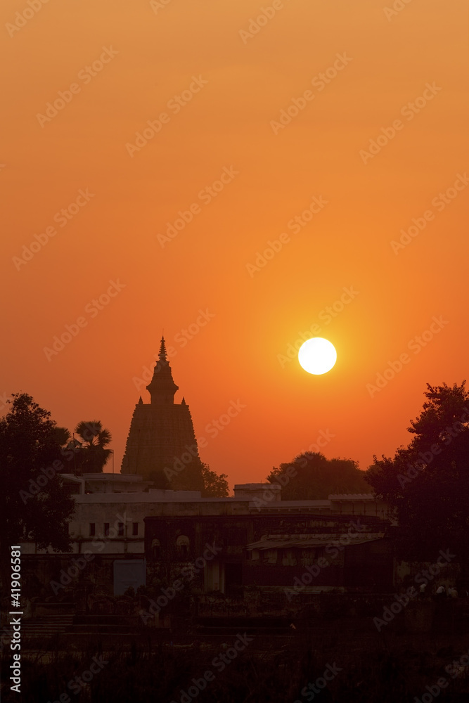 set silhouette of Mahabodhi temple, Bodhgaya, India