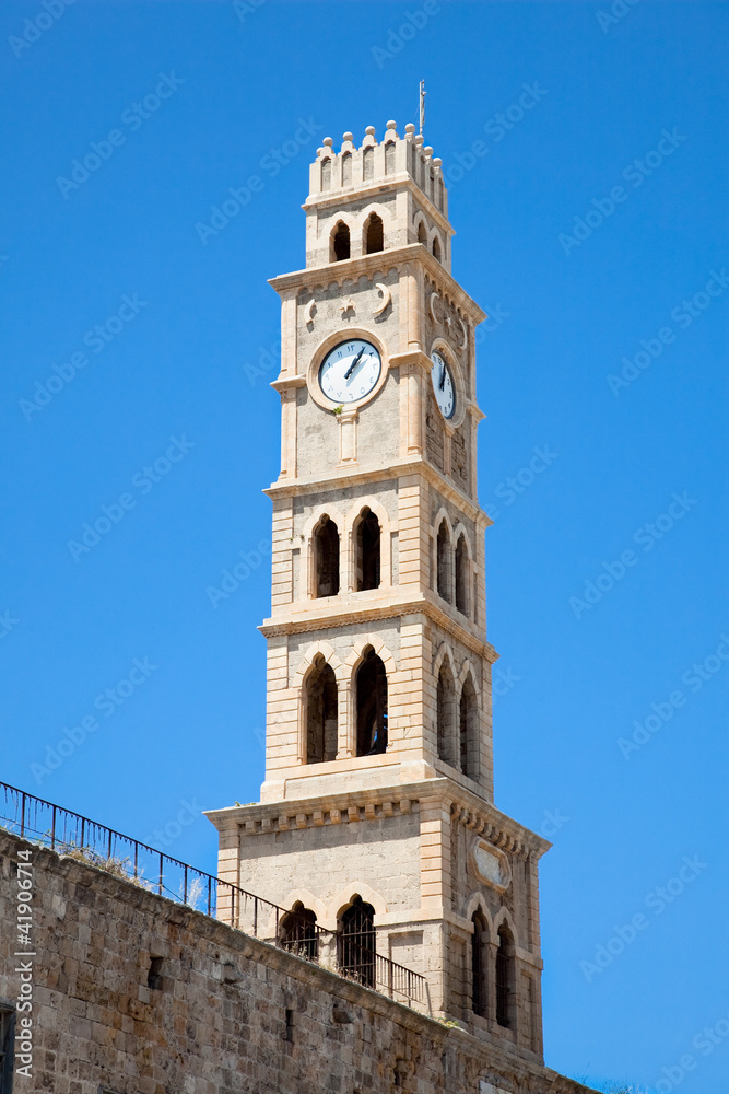 Old clock tower Akko , Acre, Israel