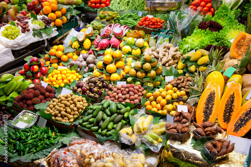 Barcelona Boqueria market fruits display photo