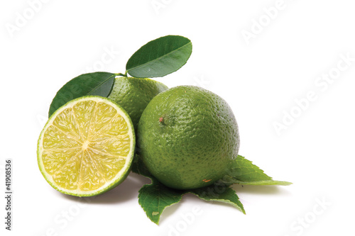 leaf mint and cut citrus in ice isolated on white background