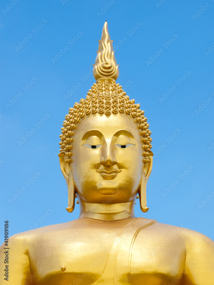 Golden Buddha with sky at Wat Muang, Ang Thong thailand