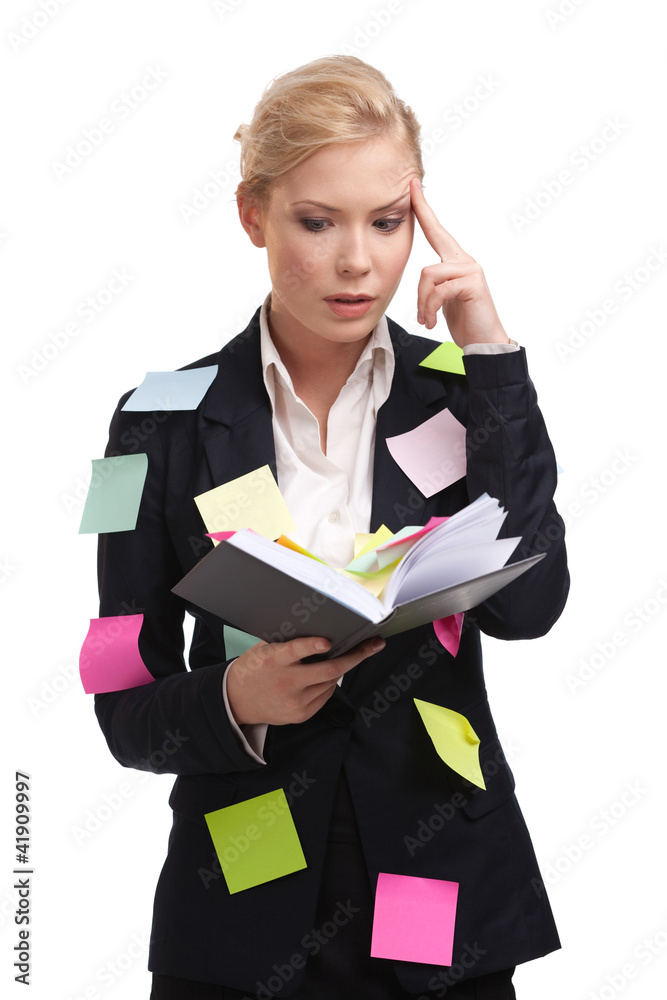 Business woman with a diary isolated on white background Business woman with a diary isolated on white background