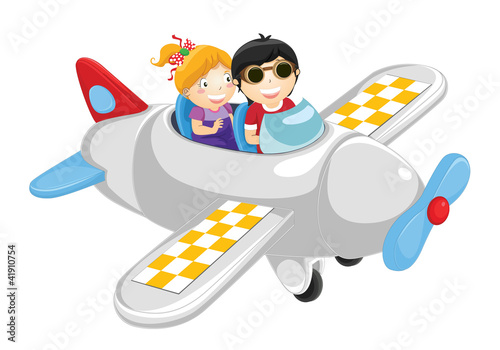 Kids flying by plane