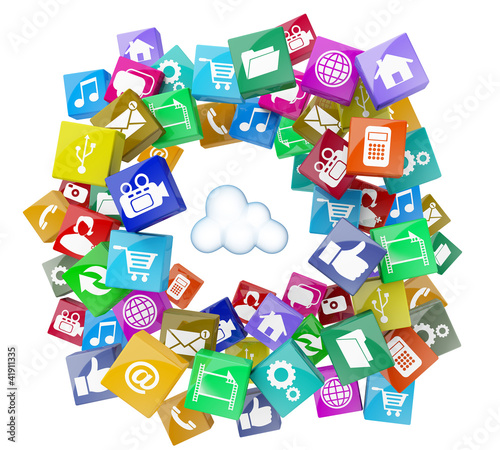 3d cloud computing database network isolated social media icons
