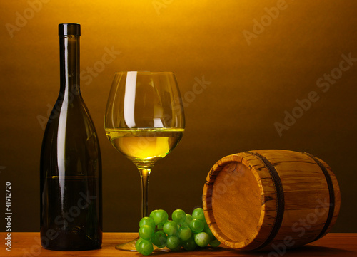 In wine cellar. Composition of wine bottle and runlet