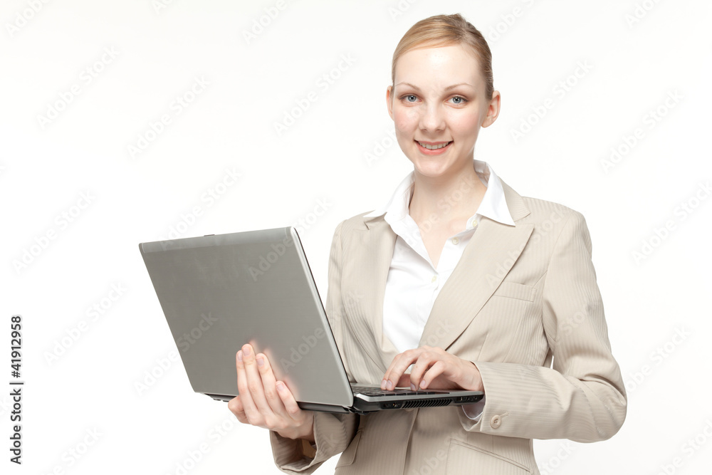 Beautiful business woman smiling on white background Beautiful business woman smiling on white background