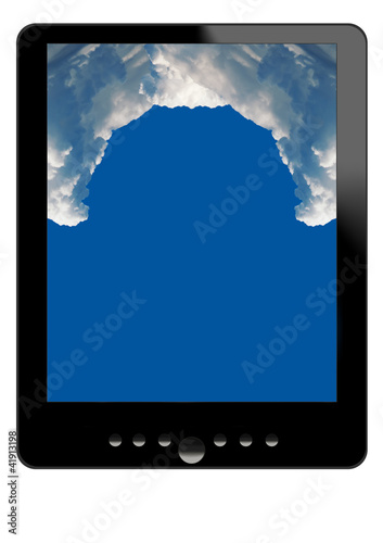 a painted tablet and clouds