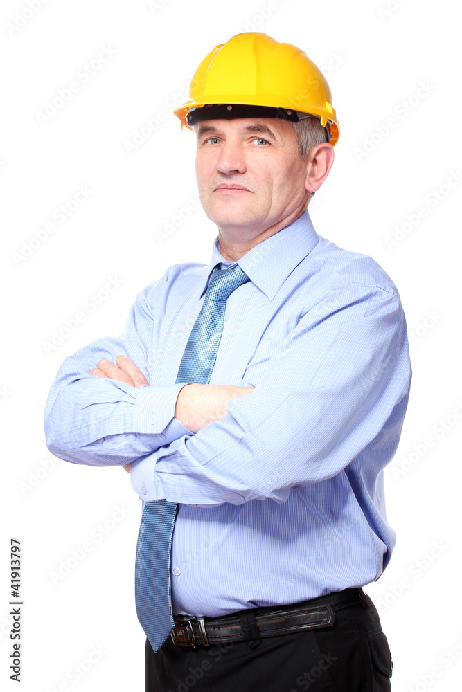 man architect with helmet isolated on white man architect with helmet isolated on white