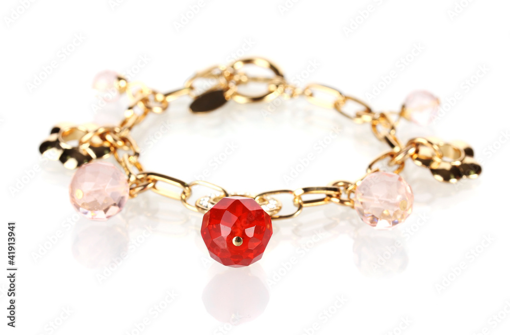 Beautiful golden bracelet with precious stones isolated on Beautiful golden bracelet with precious stones isolated on