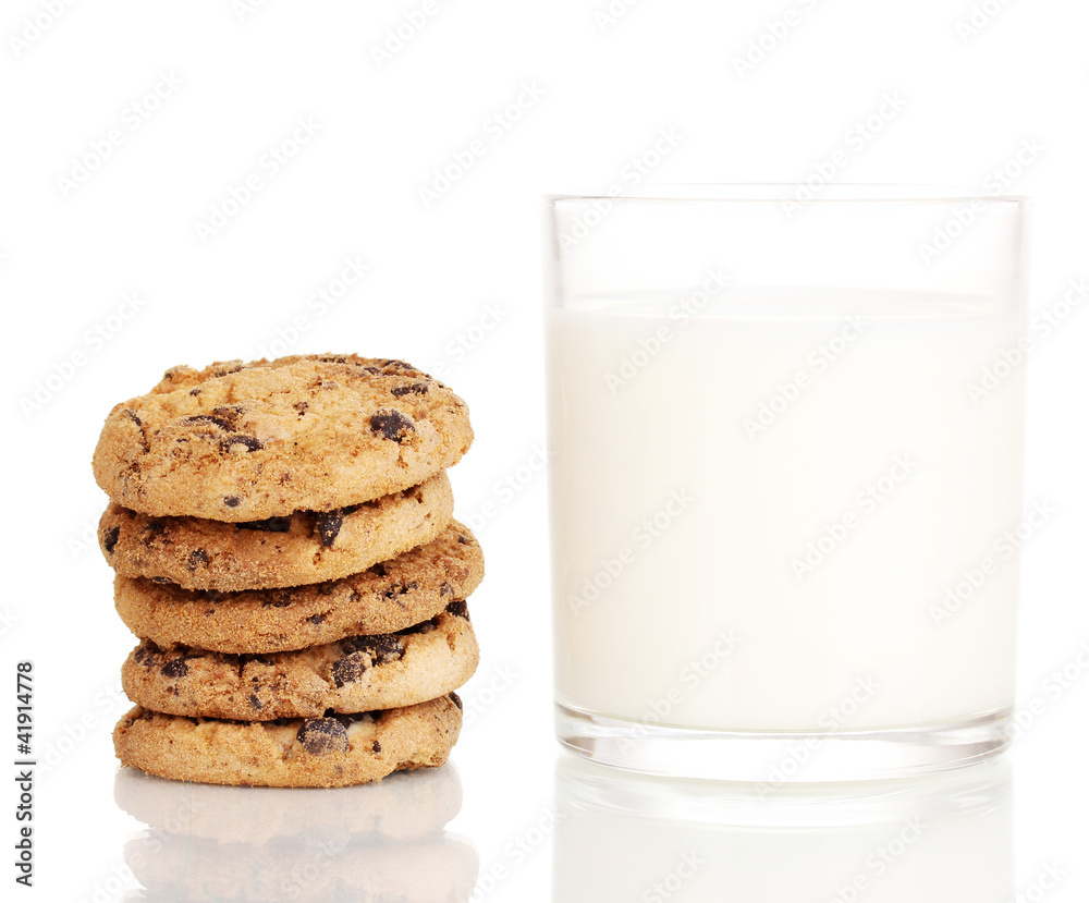 Glass of milk and cookies isolated on white Glass of milk and cookies isolated on white
