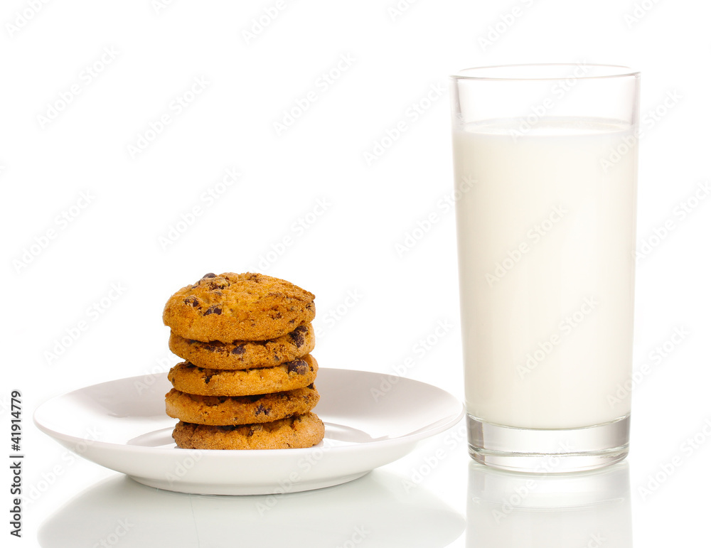 Glass of milk and cookies isolated on white Glass of milk and cookies isolated on white