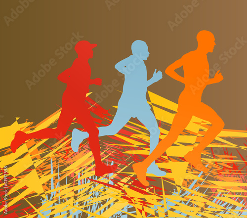 Silhouette of runner vector in front of colorful abstract lines