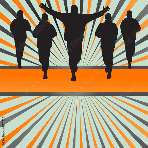 Silhouettes of runners vector in front of colorful burst backgro