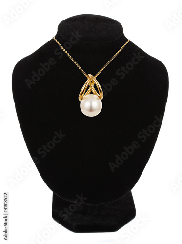 beautiful necklace with pearl isolated on white