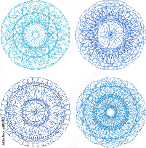 Set of four guilloche rosette