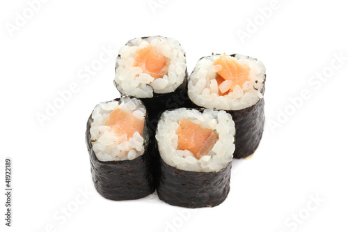 Salmon Maki sushi isolated in white background