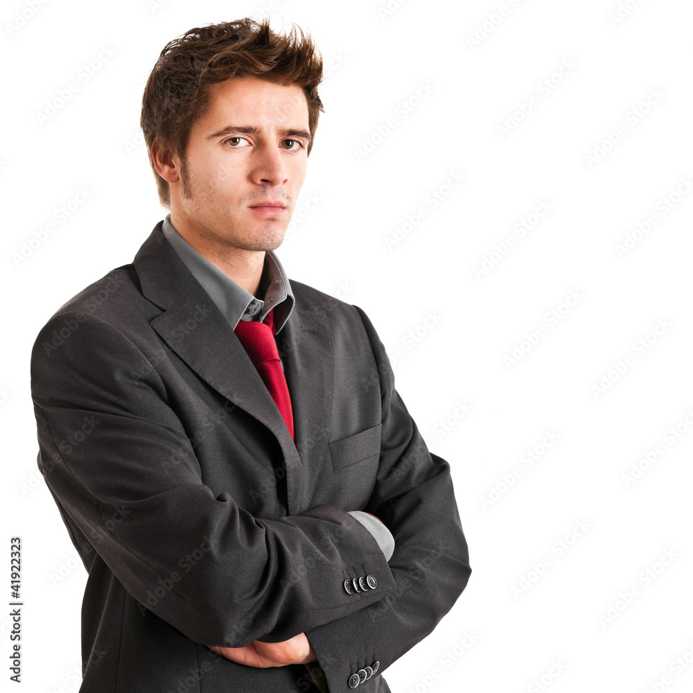 Handsome young businessman portrait isolated on white