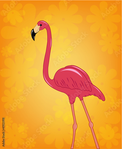 Beautiful pink flamingo on a flower background