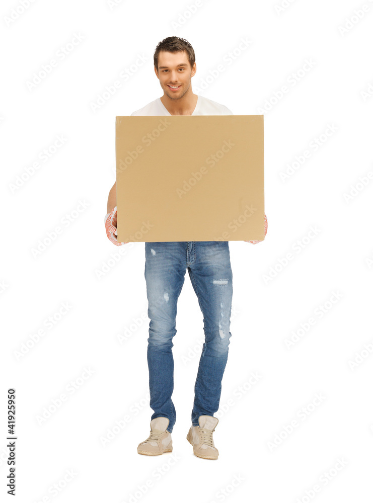 handsome man with big box handsome man with big box
