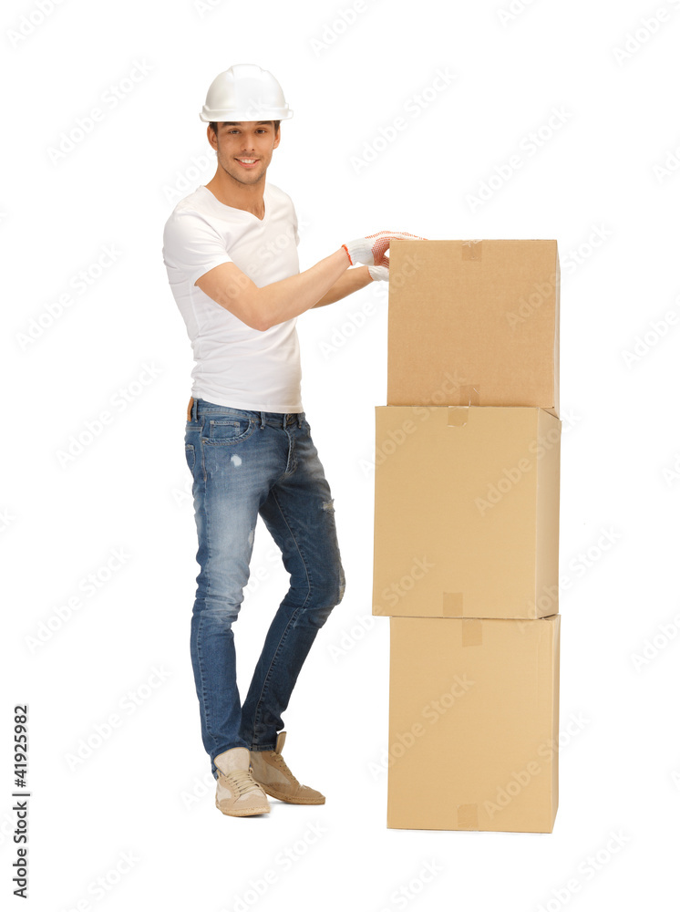 handsome man with big boxes handsome man with big boxes