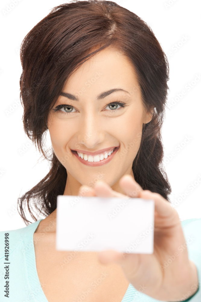 attractive businesswoman with business card attractive businesswoman with business card