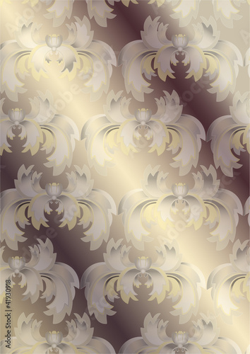 Delicate exotic flowers on shiny beige background