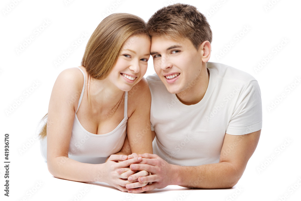 Beautiful couple over white background Beautiful couple over white background