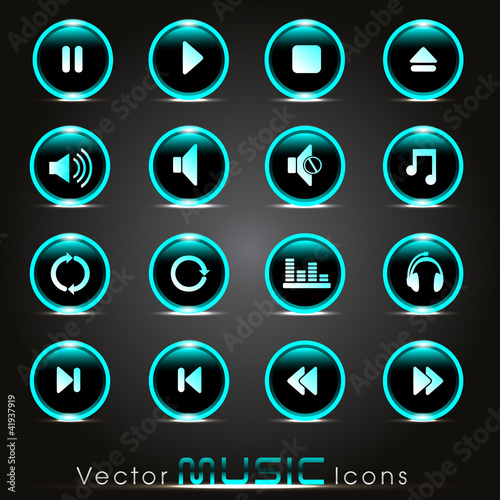 A set of shining musical themed glossy icons, eps10 design.