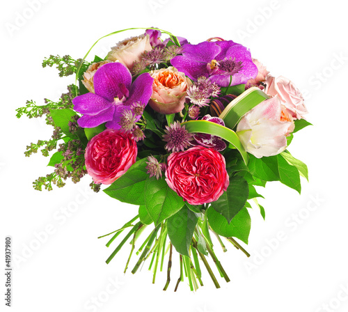 bouquet of rose, paeonia and orchid