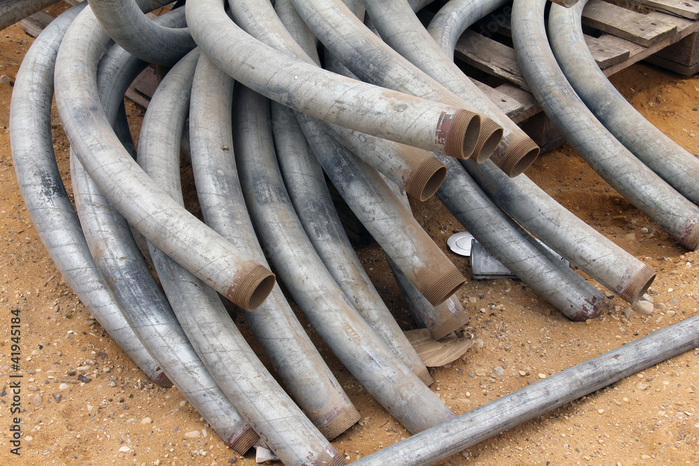 Metal pipes on construction site Metal pipes on construction site