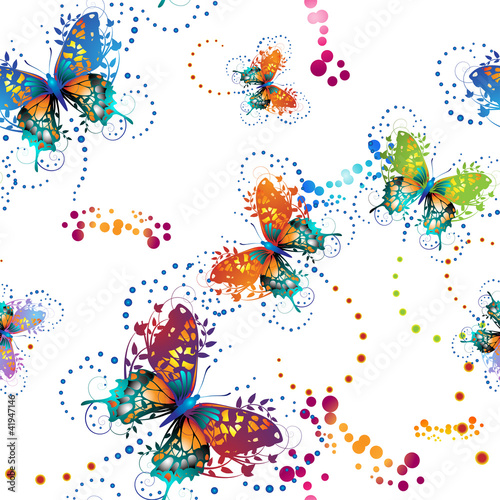 Seamless pattern with colored butterflies