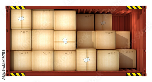 Mixed consignment cargo container and cardboard boxes