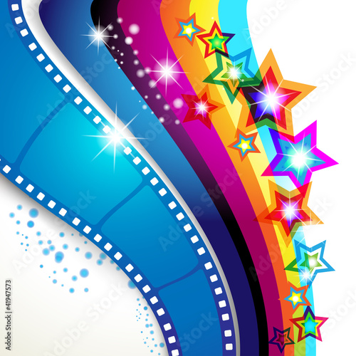 Film frames over colorful background
