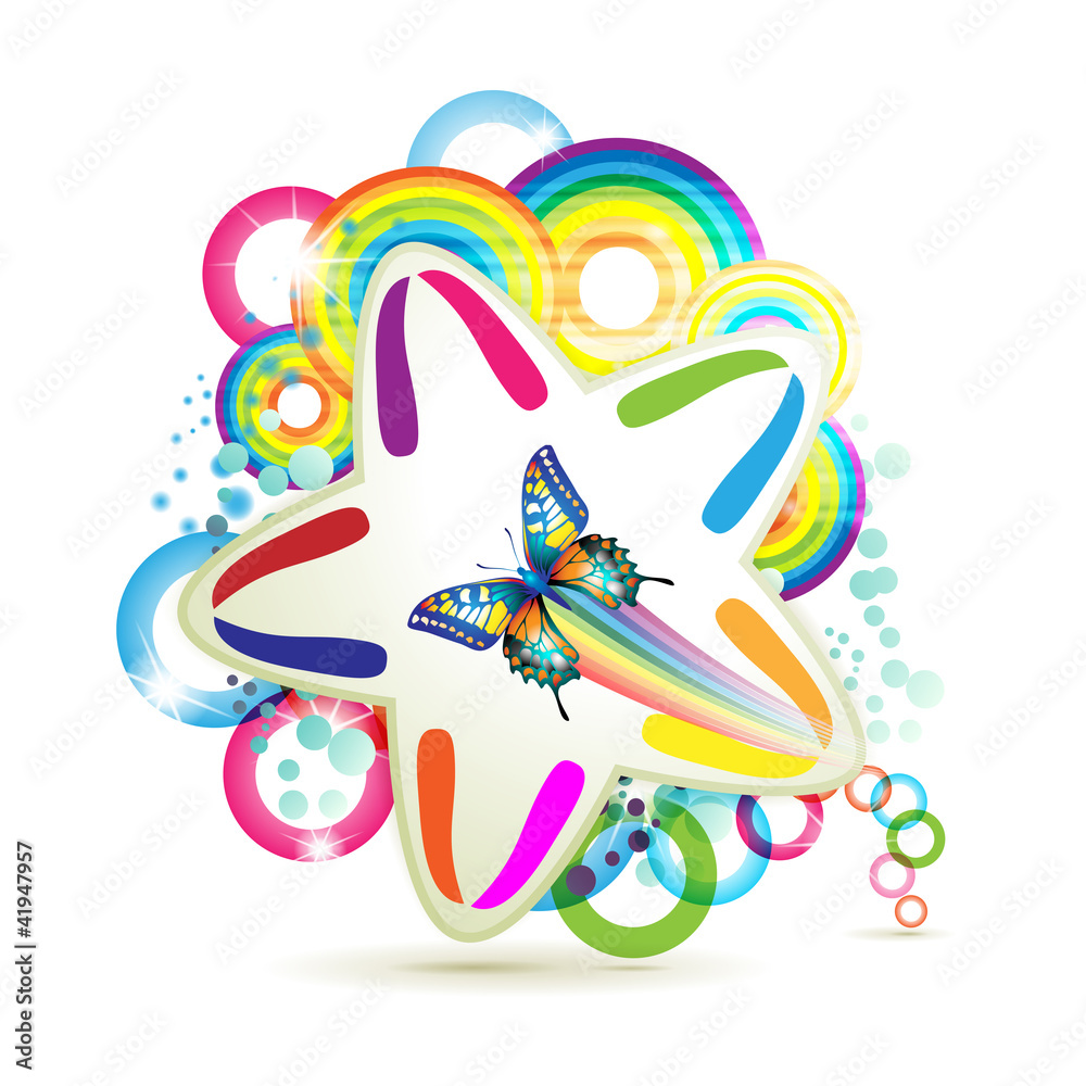 Colorful background with stars and circles rainbow