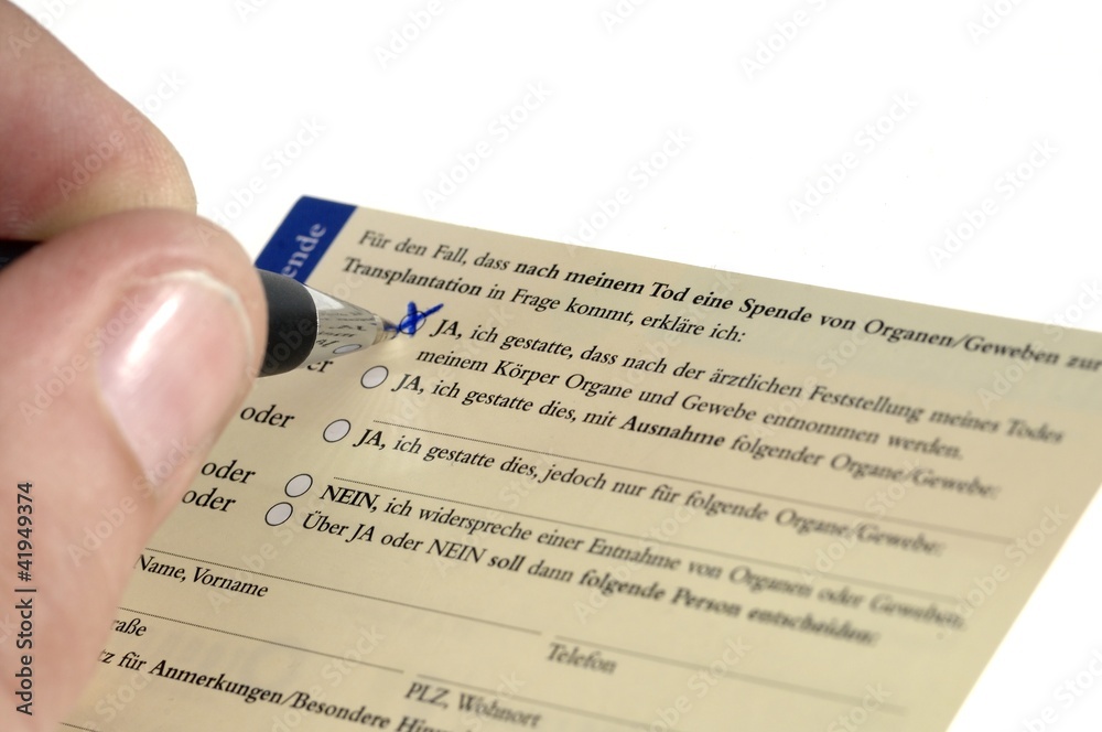 Fototapeta premium Organspende Organspenderausweis