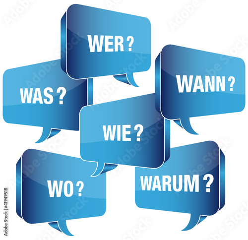 Sprechblasen 6-W-Fragewörter blau