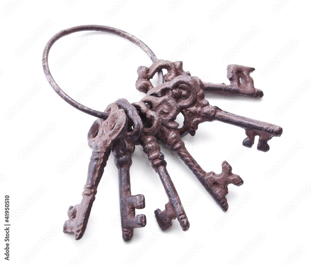 bunch of antique keys isolated on white bunch of antique keys isolated on white