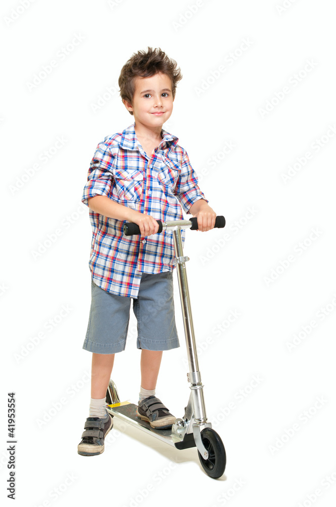 Naughty hairy little boy in shorts and shirt with scooter Naughty hairy little boy in shorts and shirt with scooter