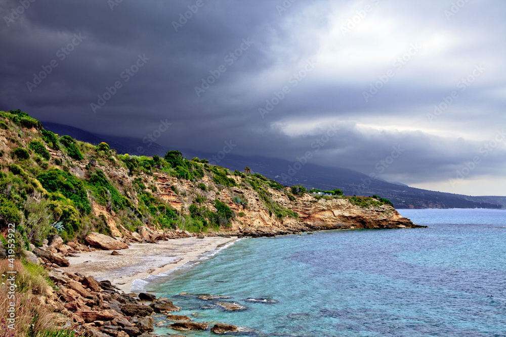 grèce; ioniennes, kefalonia : plage d'aghio thoma grèce; ioniennes, kefalonia : plage d'aghio thoma