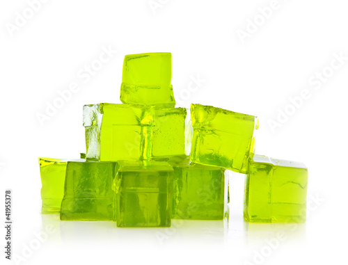 Fotografija Cubes of Lime jelly on a white background
