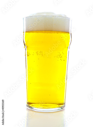 Glass with beer on white background