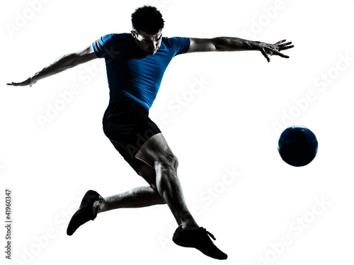 man soccer football player flying kicking