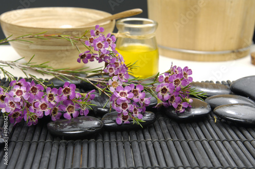 spa accessories on wooden mat background