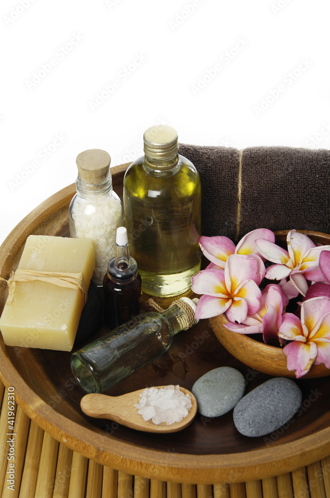 Image of spa treatment on a bamboo mat. Image of spa treatment on a bamboo mat.