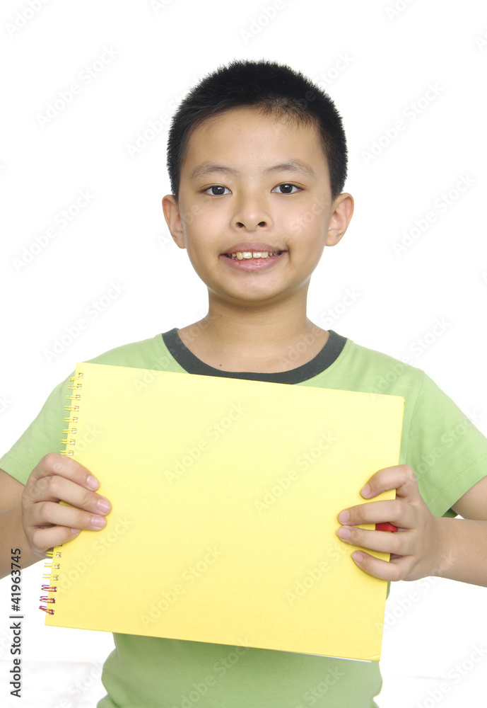 Nice child with blank notebook isolated Nice child with blank notebook isolated