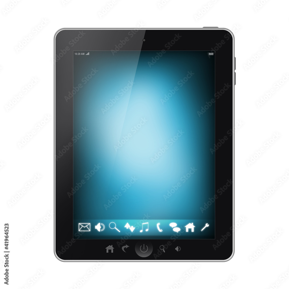 Tablet pc with blue menu on a screen isolated on white Tablet pc with blue menu on a screen isolated on white