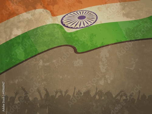India flag on old textured paper background.