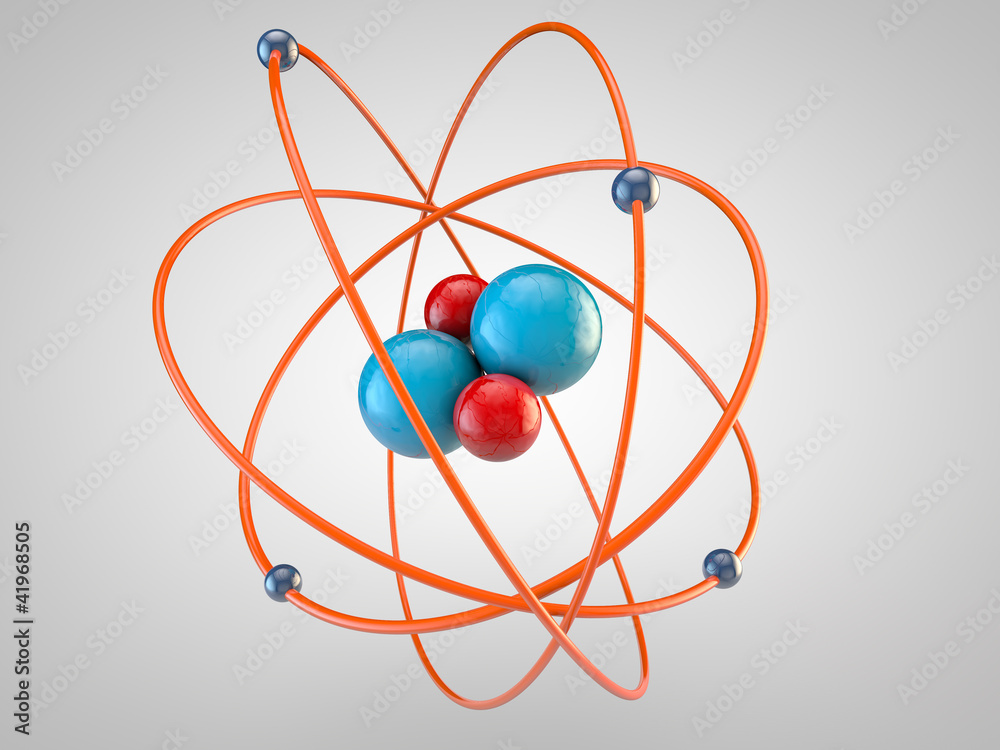 red Protons and blue neutrons surounded by electrons red Protons and blue neutrons surounded by electrons
