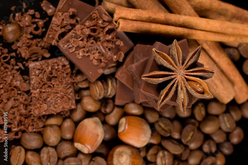 chocolate , coffee, spices and nuts